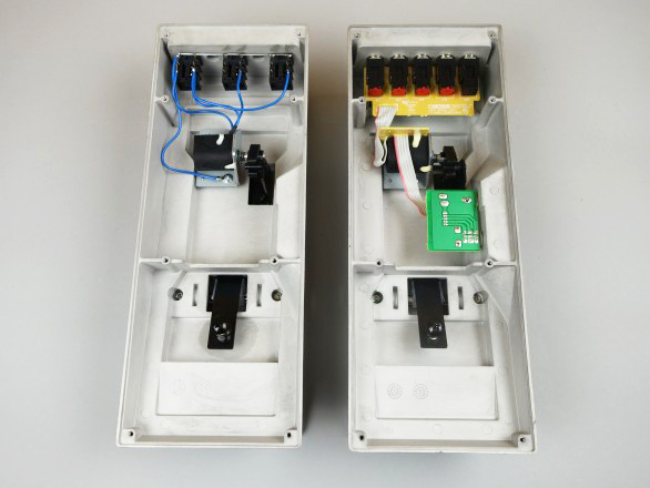 FAT 414LとBOSS FV500Lを比較。左が414Lで右がFV500L。414Lの方がシンプルな回路に変更されています。