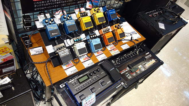 島村楽器 イオンモール宮崎店では、店頭のエフェクター全てお試しできます。