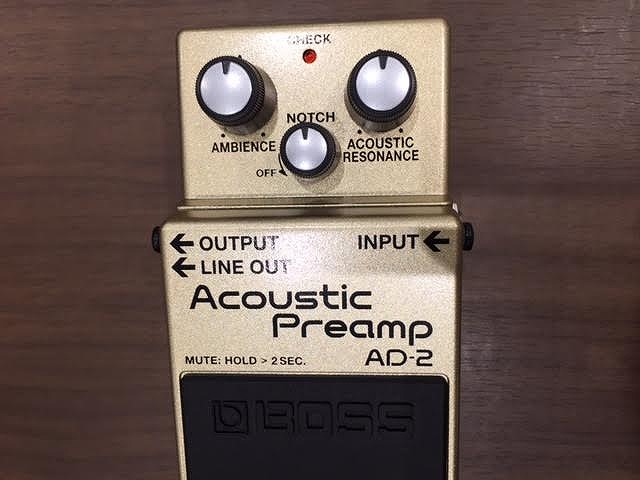 アコギ情報】BOSSの最新アコギ用プリアンプ、AD-2が新入荷です