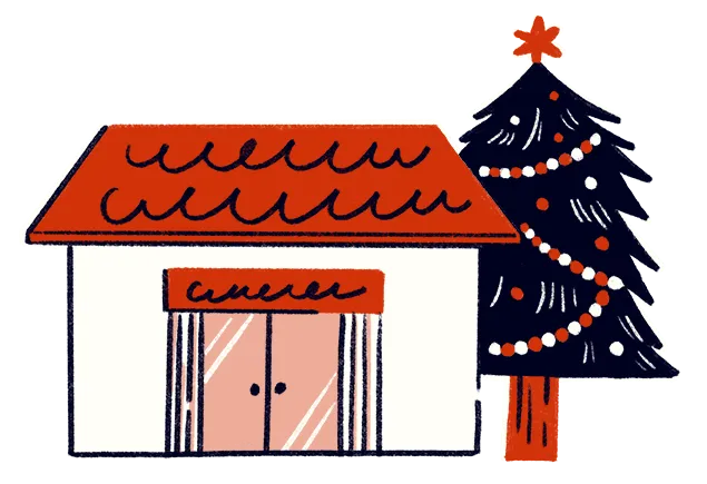 クリスマス仕様の店舗のイラスト