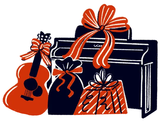楽器とプレゼントのイラスト