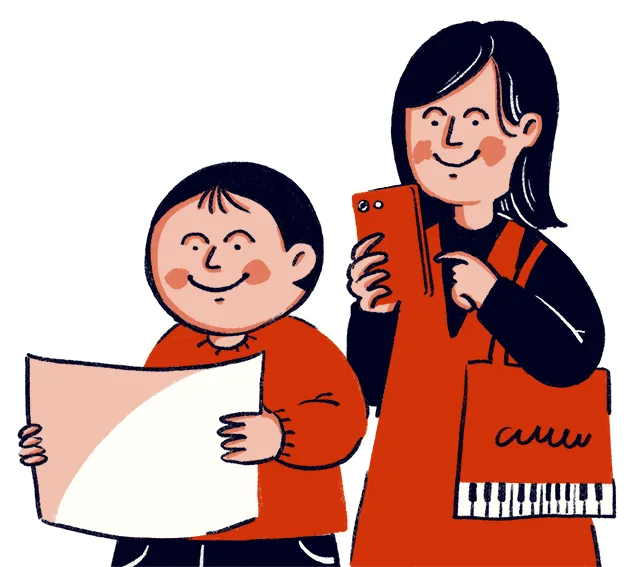 キャンペーンに参加する親子のイラスト