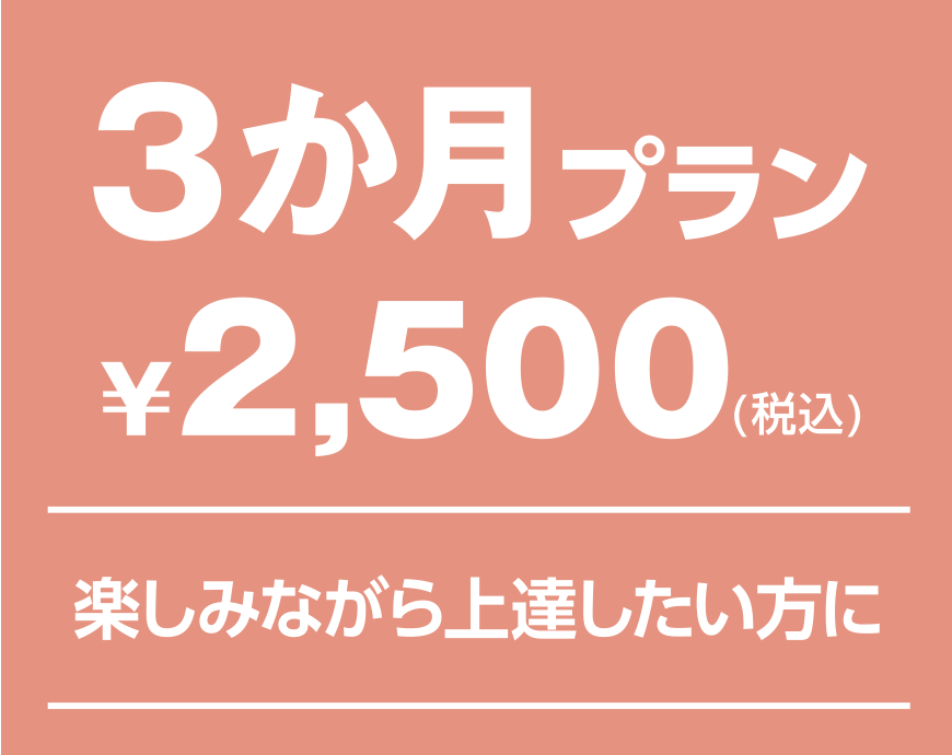 ３ヶ月プラン　¥2,500(税込) 楽しみながら上達したい方に