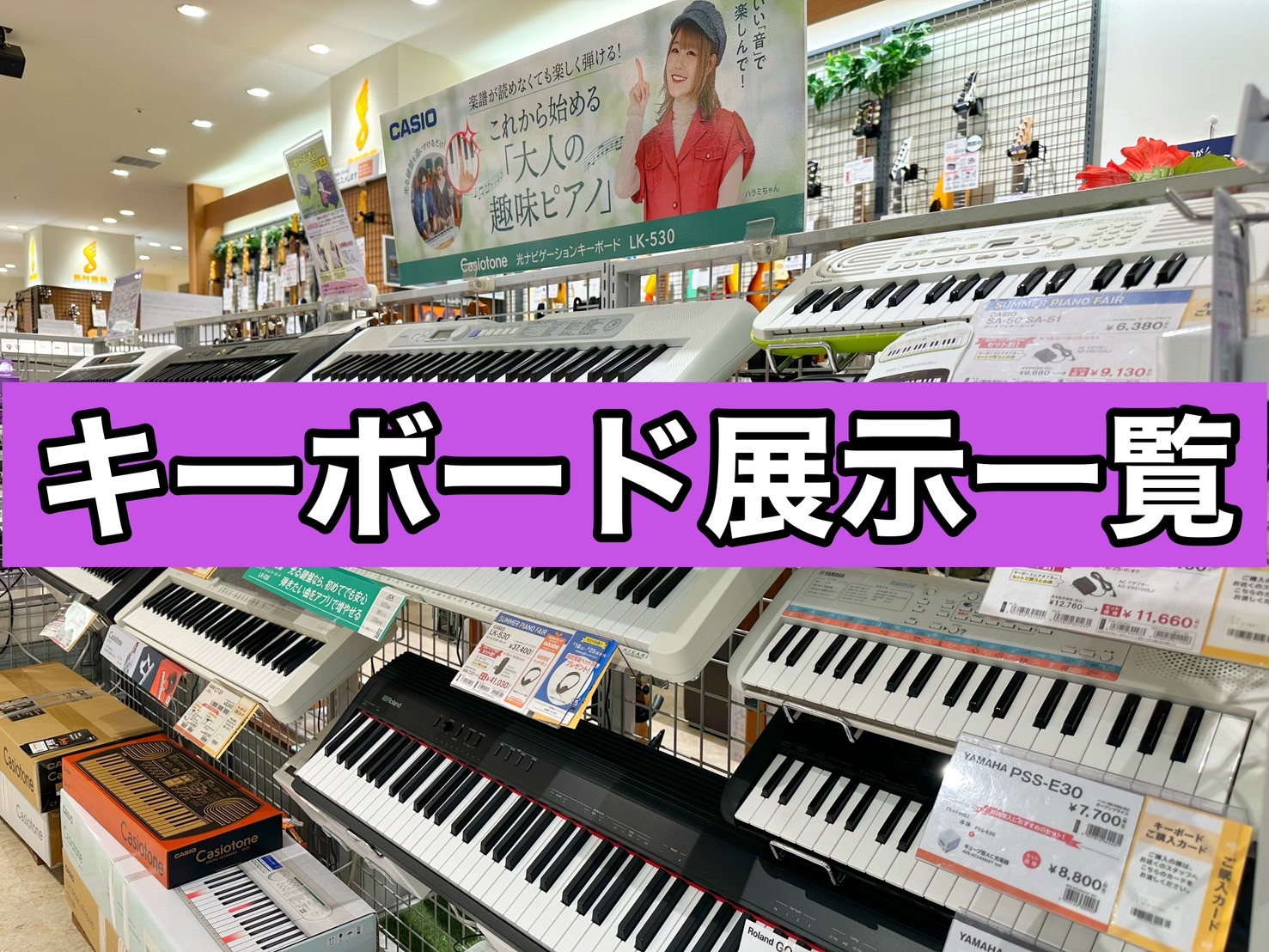 当店では、様々な種類のキーボードを展示しております。また、展示していない機種も取り寄せ可能です。 「どんなキーボードを買ったらいいのか分からない…」「使いこなせるのか不安…」など、さまざまなお悩みを解決いたします！！ キーボードの種類 CONTENTS鍵盤数タッチレスポンス(強弱)32～49鍵盤61 […]