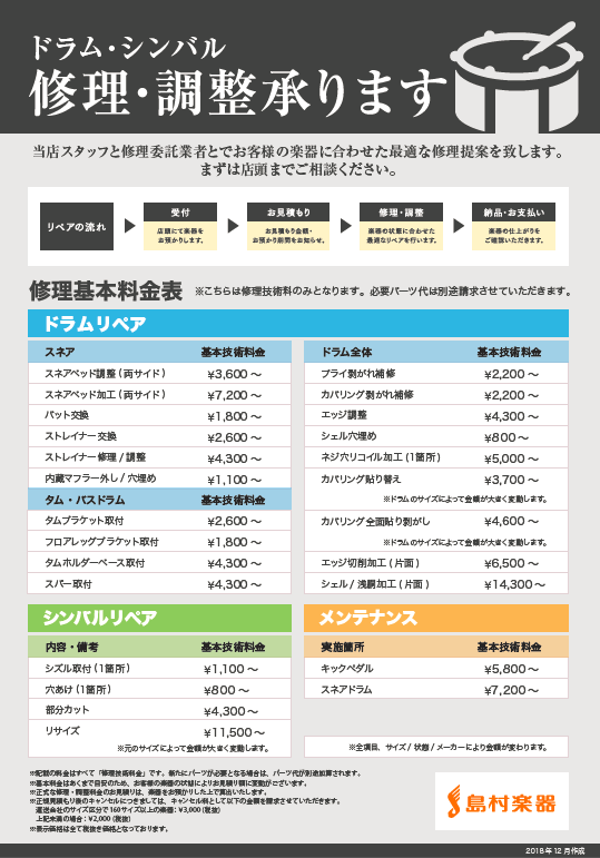 皆さんこんにちは。吉尾です。]]今年の冬は寒いんでしょうか？暖かいのでしょうか？]]寒いと大変ですよね・・・。]]ドラマーもギタリスト同様手がかじかんでては思うように叩けません。]]機材的にも冬の寒さの中ではシンバルが割れやすく感じたりウッドスネアなんかは乾燥がこわかったりしますよね。]]勿論日頃の […]