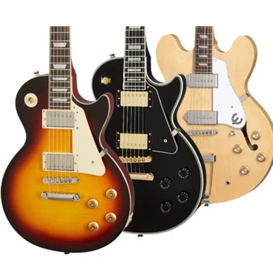 Epiphone<br />
ギブソン直系のギターブランド。確かなレスポールサウンドをリーズナブルに提供するほか、大人気のフルアコ「CASINO」など、エピフォンならではの魅力的なギターも製作しています。