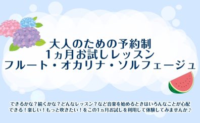 【1ヵ月お試し】フルート・オカリナ・ソルフェージュ体験レッスン受付中！