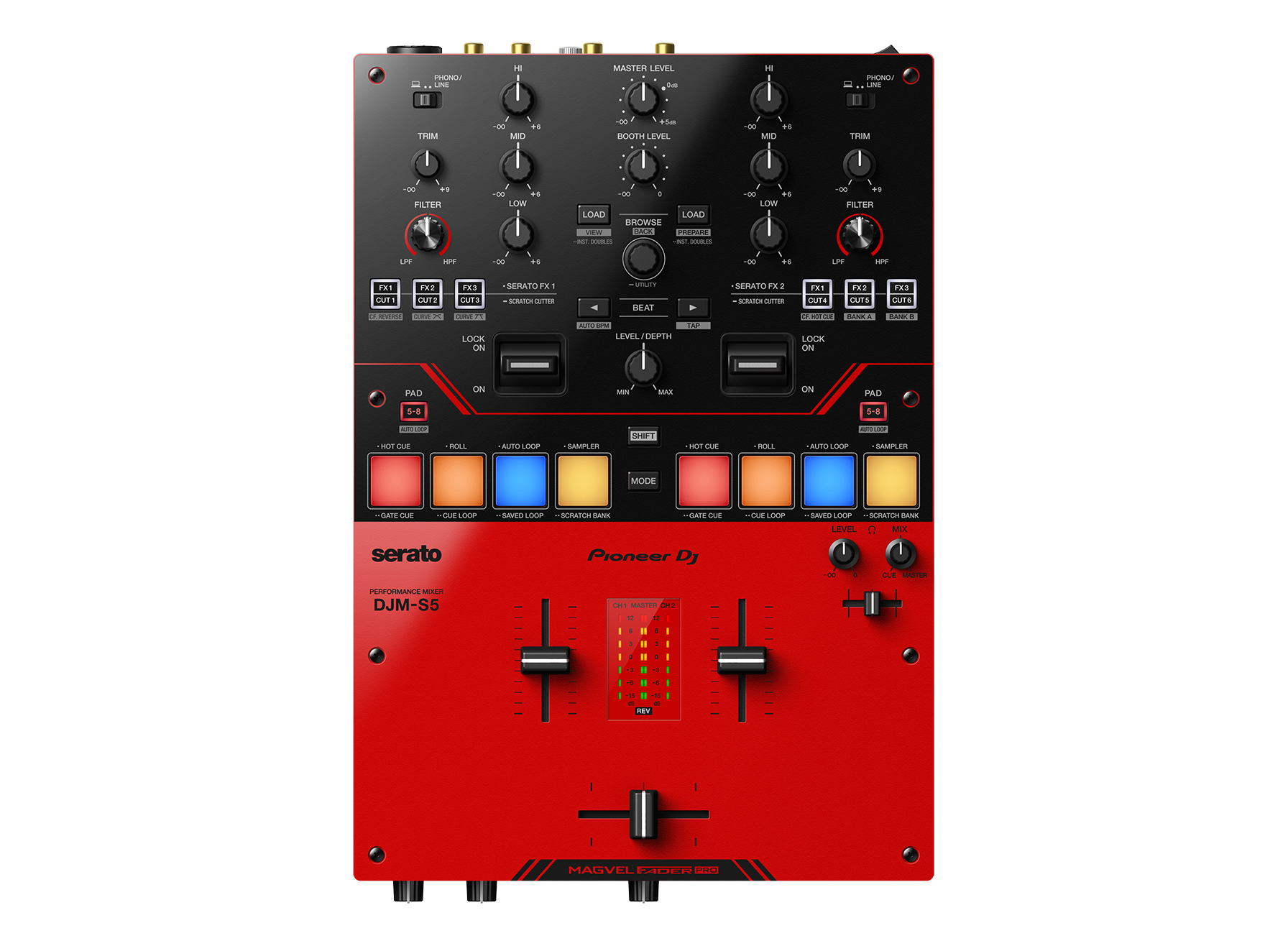 グロスレッドカラーが印象的な「Serato DJ Pro」対応のスクラッチスタイル2ch DJミキサー「DJM-S5」、発売開始!
