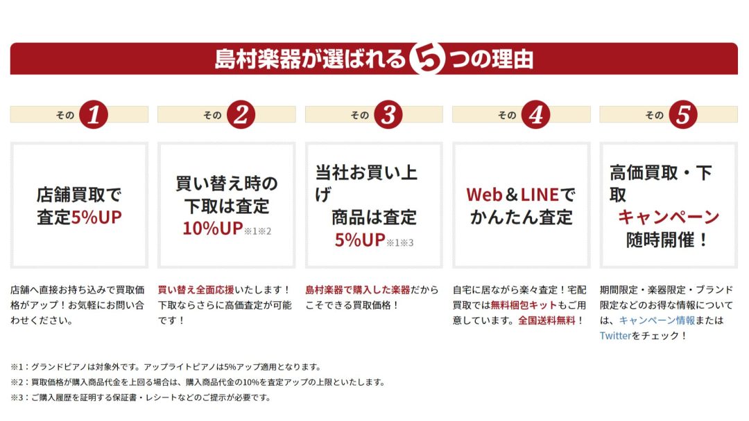 島村楽器が選ばれる5つの理由