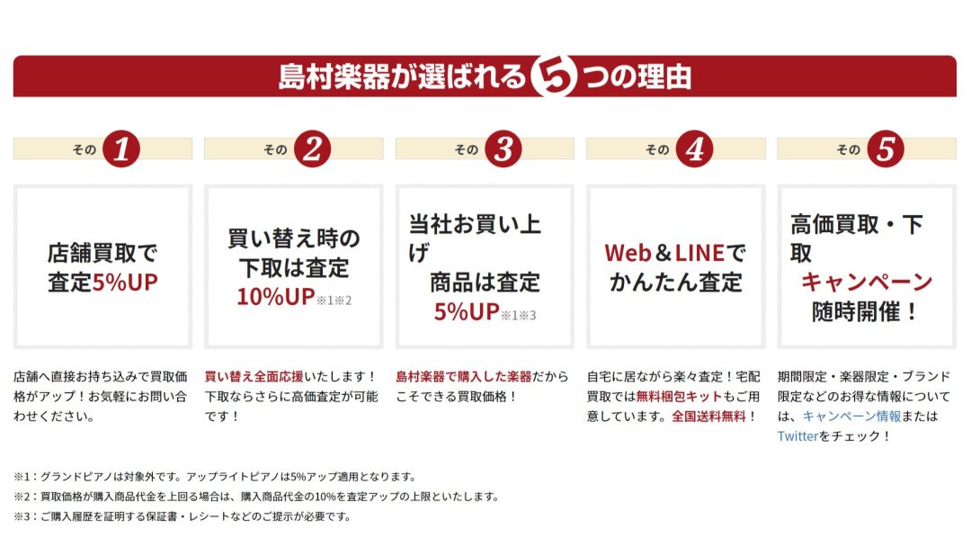 島村楽器が選ばれる5つの理由