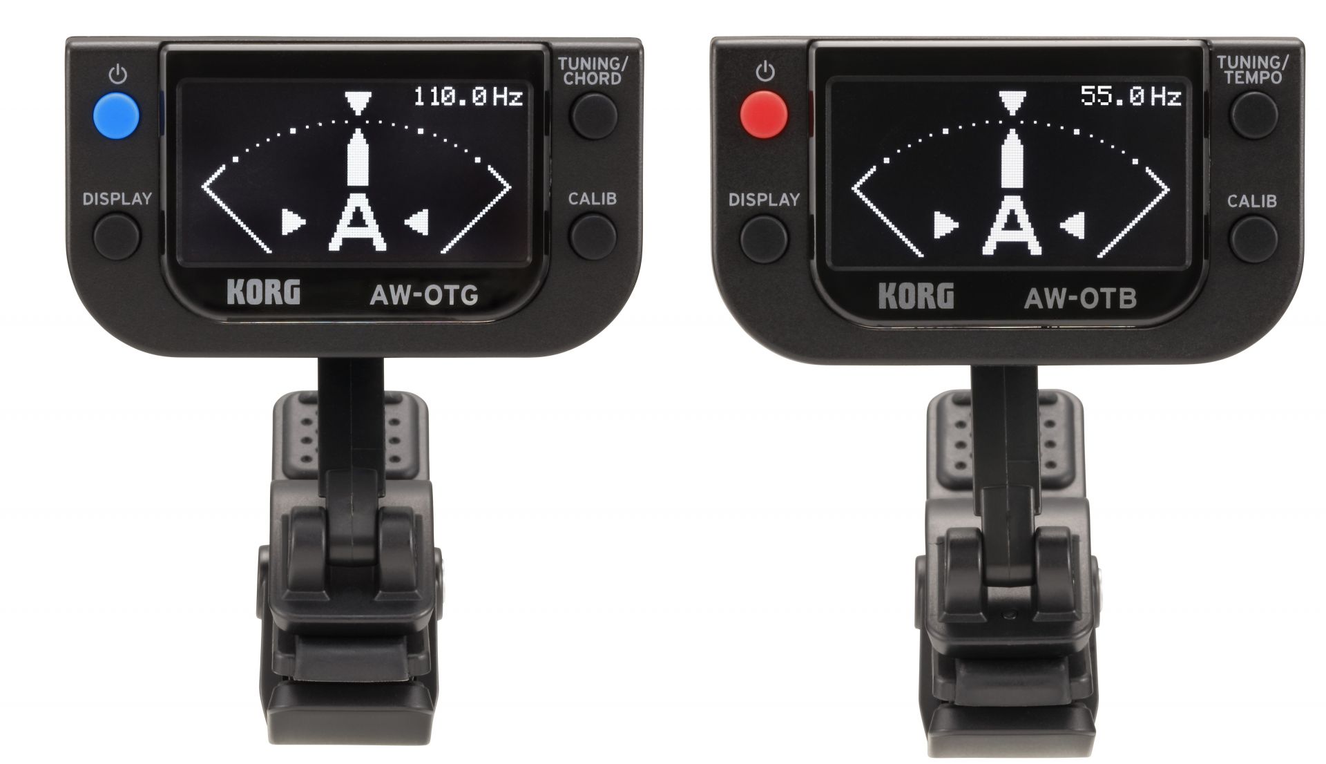 最先端の有機EL ディスプレイを搭載することで、バツグンの視認性を獲得したクリップチューナー。ラインナップはAW-OTG(ギター用)とAW-OTB(ベース用)の2種類です。
</p>


<p>ギター専用のAW-OTGは、コード検出機能を搭載。ベース専用のAW-OTBはテンポ検出機能を備え、さらに低音のチューニングがしやすいよう設計されています。</p>


<p>それぞれ±0.1 セントの超高精度チューニングを実現したストロボ・モードも搭載しています。