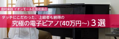 ===top=== 島村楽器イオンモール広島祇園店は島村楽器イオンモール広島祇園店は広島県、広島市はもちろんのこと、広島ICから車で15分ほどの場所にあるので、山口県、島根県、鳥取県の方にも多くご来店いただいております！]]ピアノの購入、選び方でお悩みの方は当店にお任せください！ ※HPを見た！とお […]