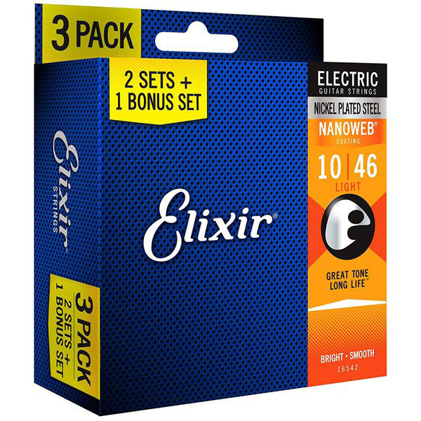 新品Elixir NANOWEB Light (.010-.046) 3セットボーナスパック