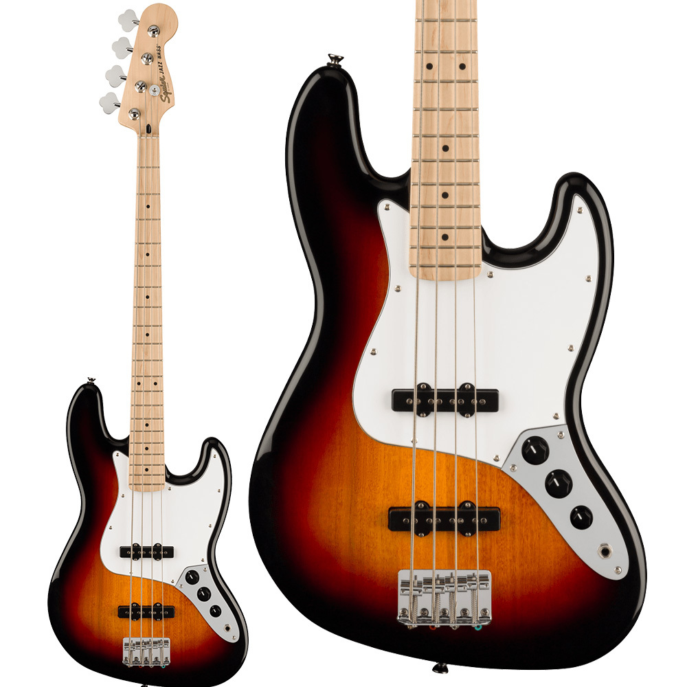 新品Squier by Fender Affinity Series Jazz Bass Maple Fingerboard White Pickguard 3-Color Sunburst 