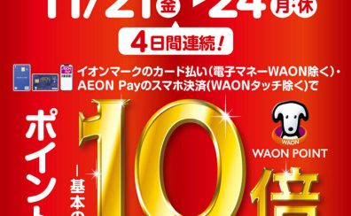 11/21金～11/24月祝4日間限定！イオンマークのカード払いでポイント10倍キャンペーン開催！【Christmasフェア開催中～12/25迄】