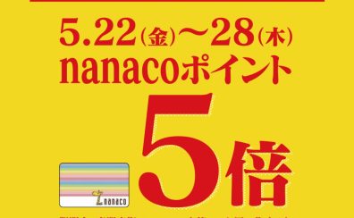 【めちゃトク祭】2026/05/22(金) 〜 2026/05/28(木)限定!nanaco支払いでポイント5倍!