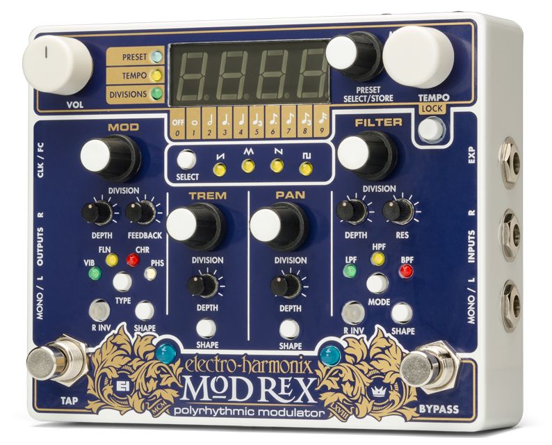 【エフェクター】-electro-harmonix-MOD、TREM、PAN、FILTER各セクションを搭載したモジュレーター”Mod Rex”発売