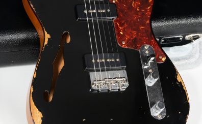 【USED/中古エレキギター】Fender Custom Shopから杢目がしっかりと出たローステッドの3Aフレイムメイプルをネックにボディにはマホガニーを採用したシンラインモデル、 2020 Limited Edition P90 Thinline Telecaster Relic Black入荷しました！！