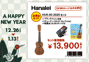 ウクレレ福袋セットHanalei HUK-80ウクレレ 2025セット
