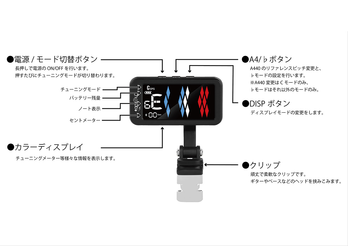 充電式クリップチューナーCherub WST-905Li