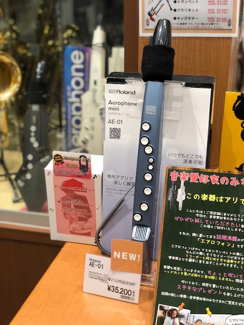 リコーダー感覚で楽しめる電子管楽器「Roland Aerophone mini」展示しております！