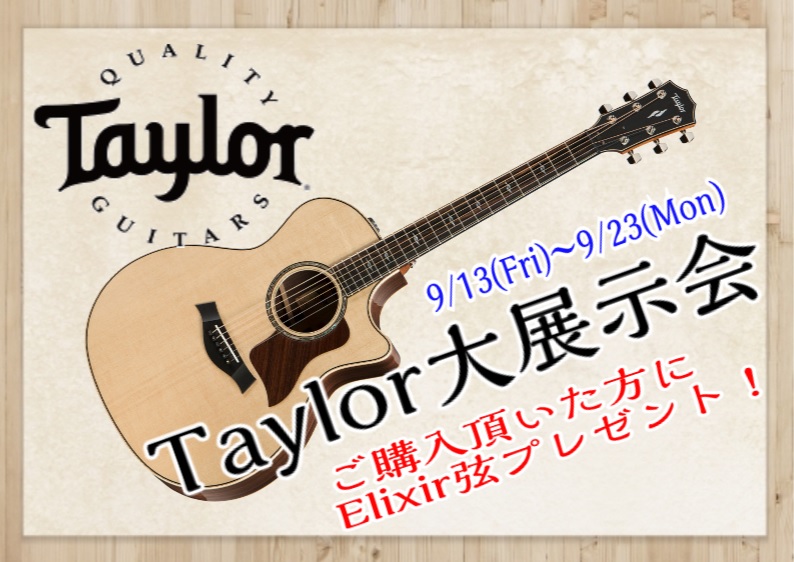 *9/13(Fri)～23(Mon)の期間中、Taylor大展示会開催します！ 当店スタッフ選りすぐりのおすすめモデルを多数展示！ さらに開催期間中、ご購入されたお客様にはExilir弦をプレゼント！ 10月の増税前に良いエレアコギターをお探しの方は是非ご来店下さい！ *テイラーギター(Taylor […]