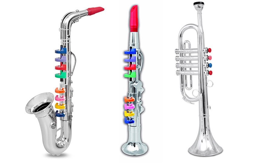 BONTENPIサックスフォン 8Keys 42cm(左)、クラリネット 8Keys 42cm(真ん中)、トランペット 4Keys 42cm(右)