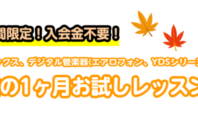【大人のための予約制レッスン】この秋にサックスを始めてみませんか？秋の1ヶ月お試しレッスン！【サックス、デジタル管楽器(YDSシリーズ・エアロフォン)サロン】
