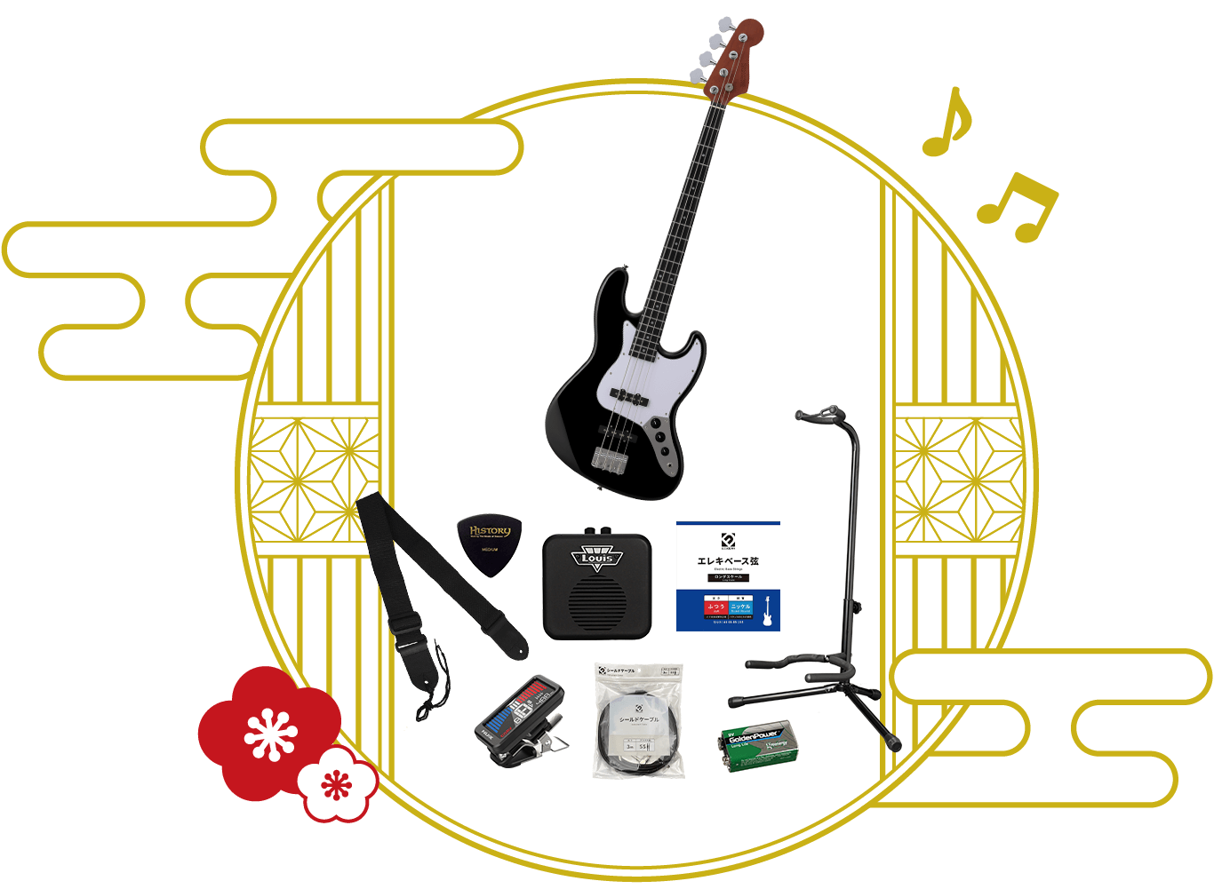 エレキベースセットBUSKER’S  BJB-Standard （カラー：BLK／GWT）