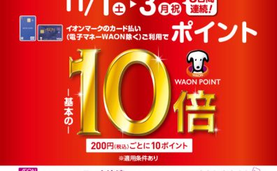 11月1日(土)～3日(祝月)の3日間イオンカードでのお支払いでWAONポイント10倍！AEON PAYでのお支払いで11倍付与！