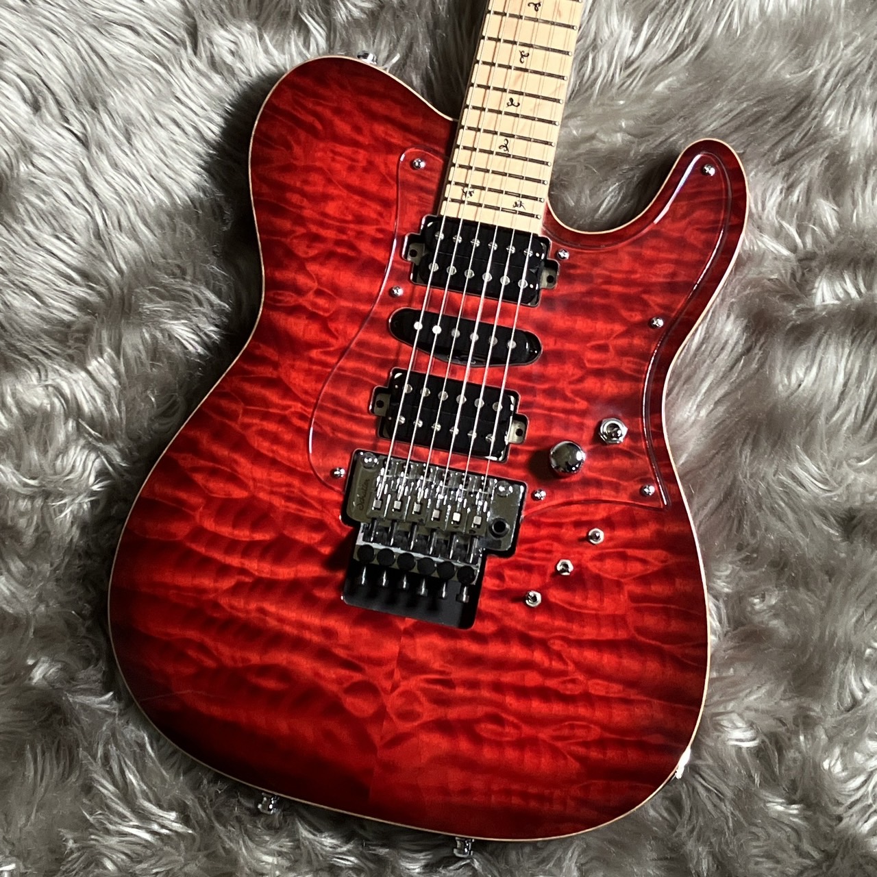 エレキギターCross Edge Quilt Top Raspberry Red Burst