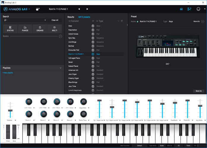 「Arturia Analog Lab 3」で、「Rom1A11-E.PIANO 1」を呼び出したところ