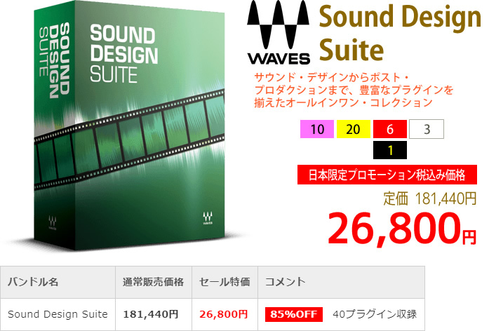 「Waves Sound Design Suite」2019年4月のキャンペーンにより通常181,440円を26,800円で販売中♪