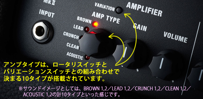 アンプタイプは従来の5からバリーションが追加され10タイプとなりました。