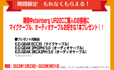 【DTM】「steinberg UR22C」ケーブルプレゼントキャンペーン