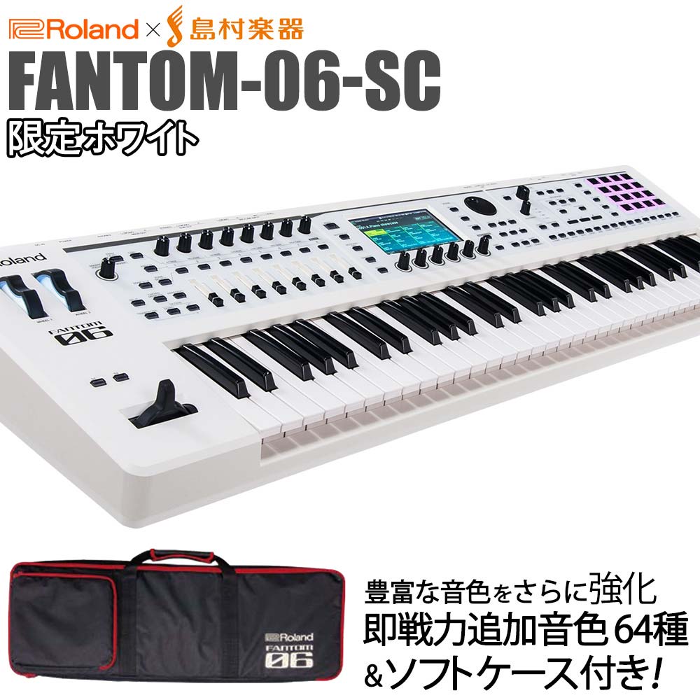 「FANTOM-06-SC」は、ホワイトカラーのスタイリッシュなデザインと機能性を備えたシンセサイザーです。フラッグシップモデル「FANTOM」から継承する高品質な3,000種類以上のサウンドライブラリ、タッチスクリーン対応カラーディスプレイなどを兼ね備えています。