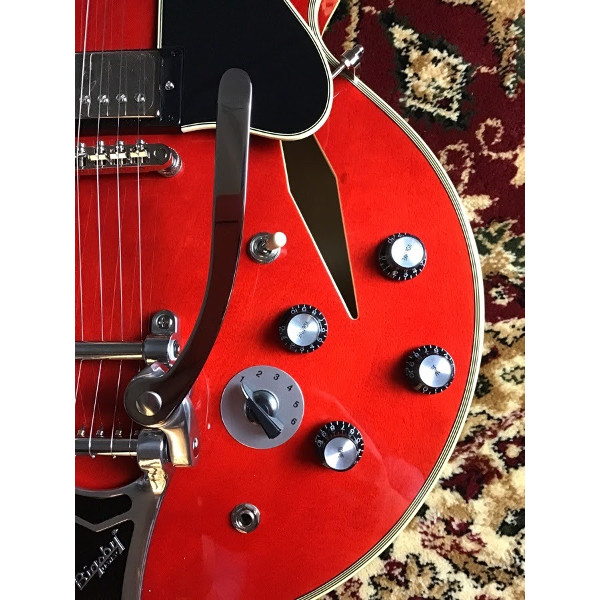 Groverロトマチック・チューナー、ギブソン57クラシック ピックアップ、Bigsby B70ビブラート、バリトーン・スイッチを採用。