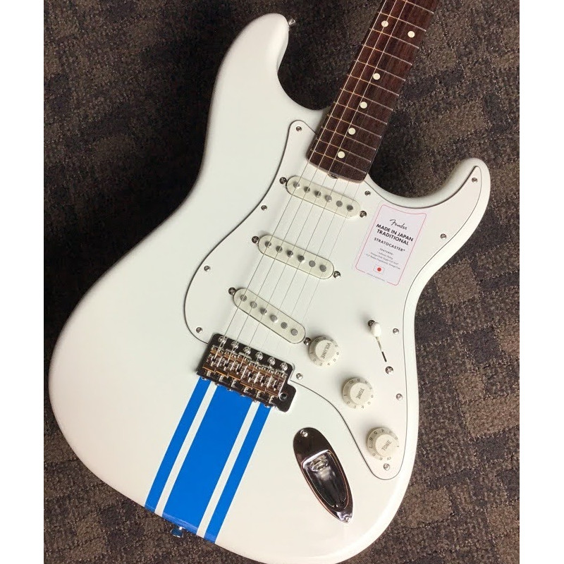 Fender2023 Collection MIJ Traditional 60s Stratocaster Olympic White with Blue Competition Stripe