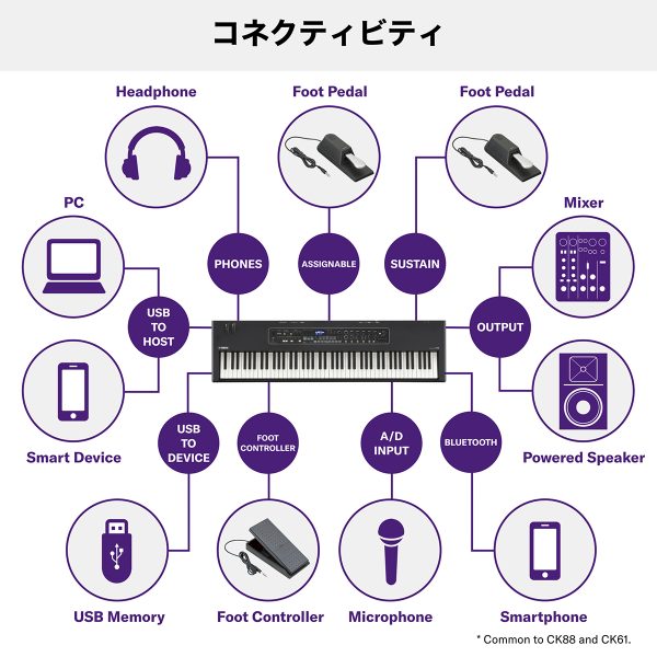 スピーカー内蔵・電池駆動にも対応し、いつでもどこでも場所を選ばずに演奏する事ができます。