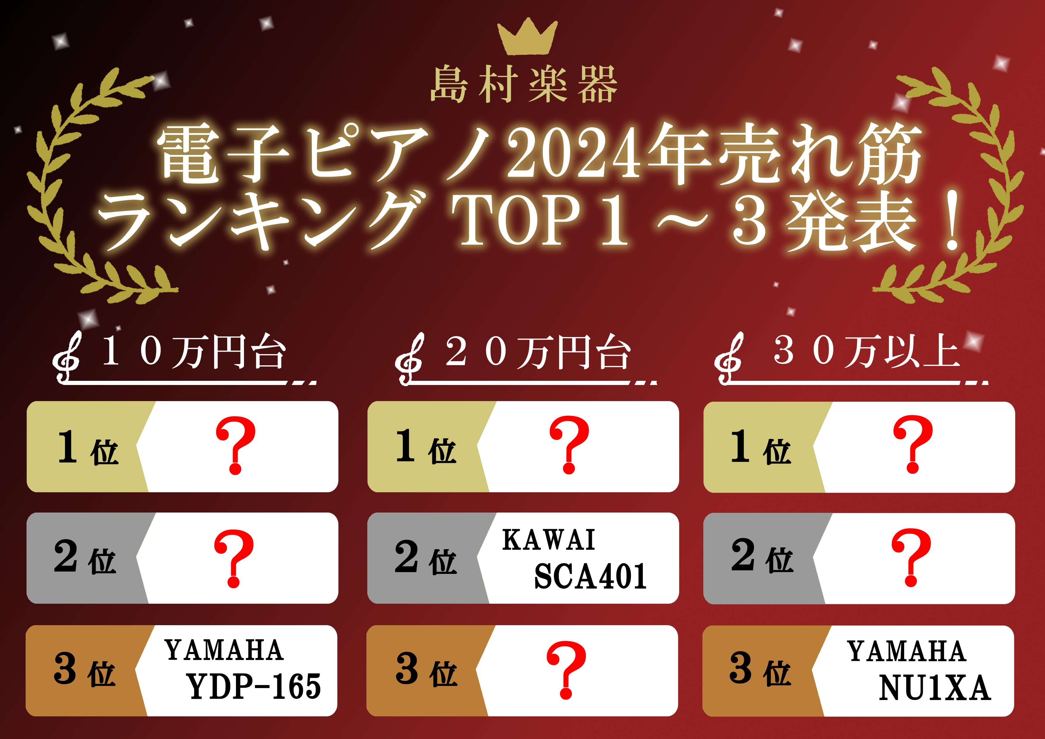 10万円台、20万円台、30万円以上の電子ピアノの売れ筋ランキングをご紹介！今年の1月～12月初めまでの期間を集計しました♪ 2024年、島村楽器で一番人気だった電子ピアノに輝いたのはどのブランド・型番なのか…！2025年に向けて、電子ピアノをご検討の方は要チェックです♪ CONTENTS【10万円 […]
