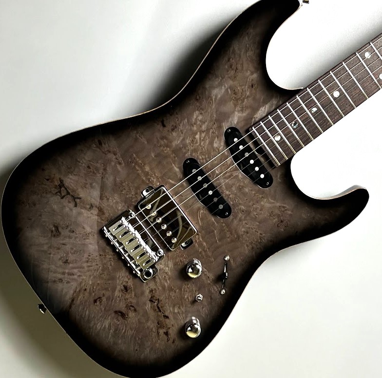 エレキギターT's Guitars DST-22 MAHOCUSTOM SSH 5A-Waterfall Burl Charcoal Burst