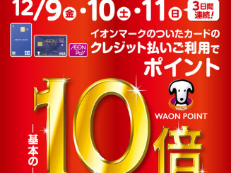 【終了いたしました】12月9日(金)～12月11日(日)の3日間限定！イオンクレジットカード決済でWAON POINTが10倍♪