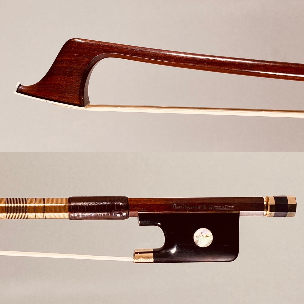 【極上チェロ弓】Pierre Guillaume, Belgium – Bruxelles, 2010 (USED), Gold Mounted & Tortoiseshell　ピエール・ギオーム　金鼈甲