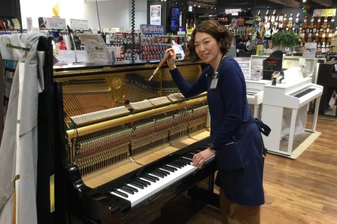 スタッフ写真 アコースティックピアノ 弦楽器 日向