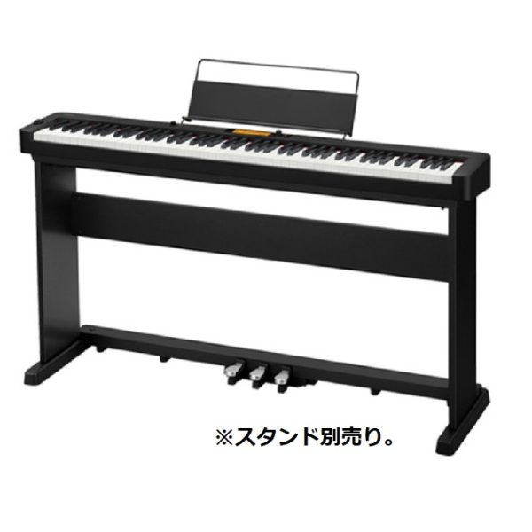 別売のペダルユニットや専用スタンドを付ければ、安定感とピアノのようなペダル練習も可能。