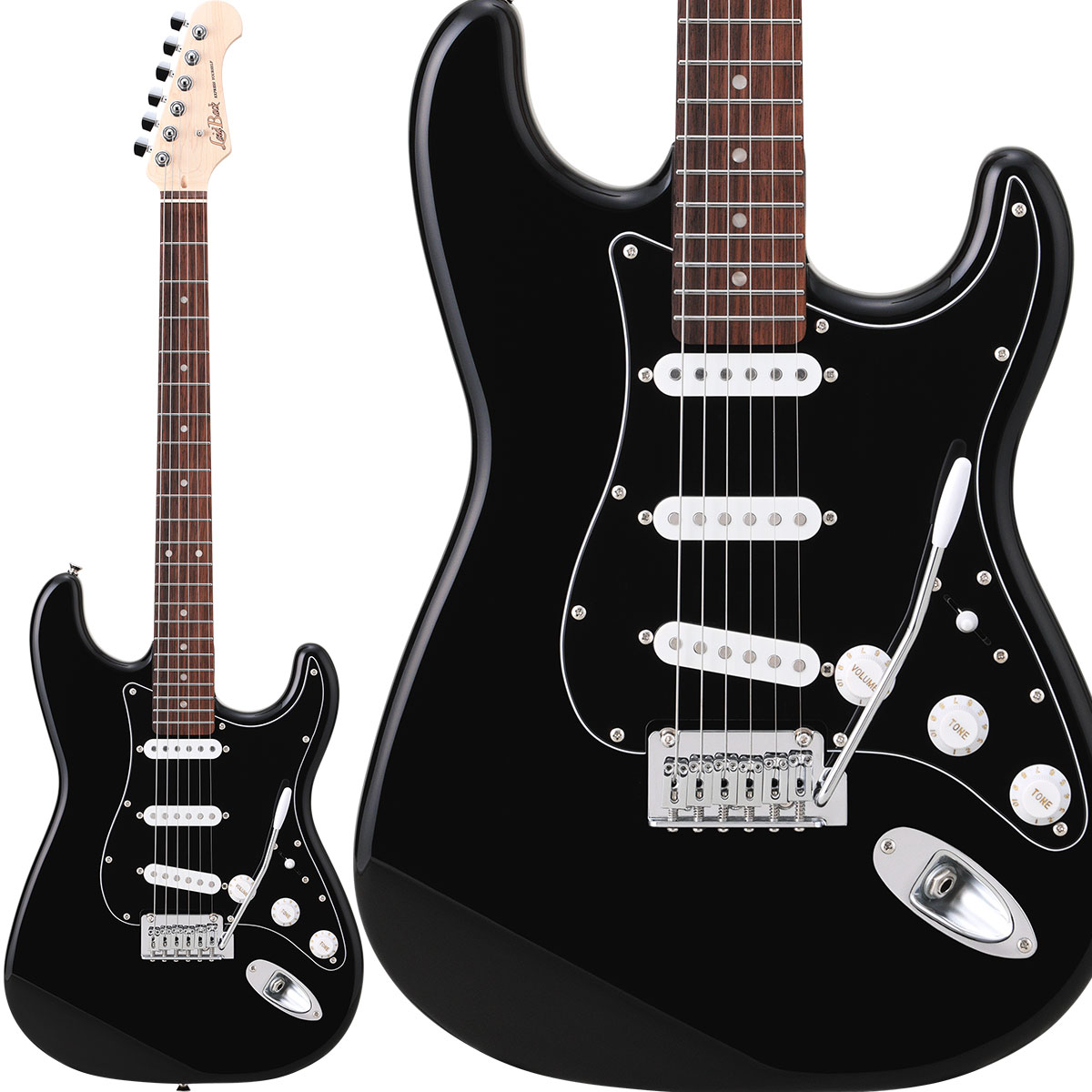 LaidBackLST-5-R-3S Vintage Black エレキギター ストラトタイプ ハムバッカー切替可能 アルダーボディ ブラック 黒 レイドバック