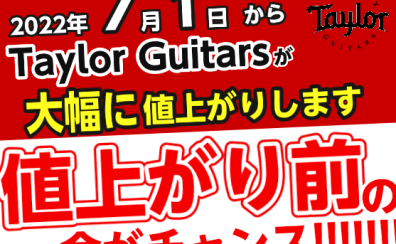 【Taylor/アコースティックギター】2022年7月1日より大幅な値上がり決定。6月中は旧価格で購入可能！