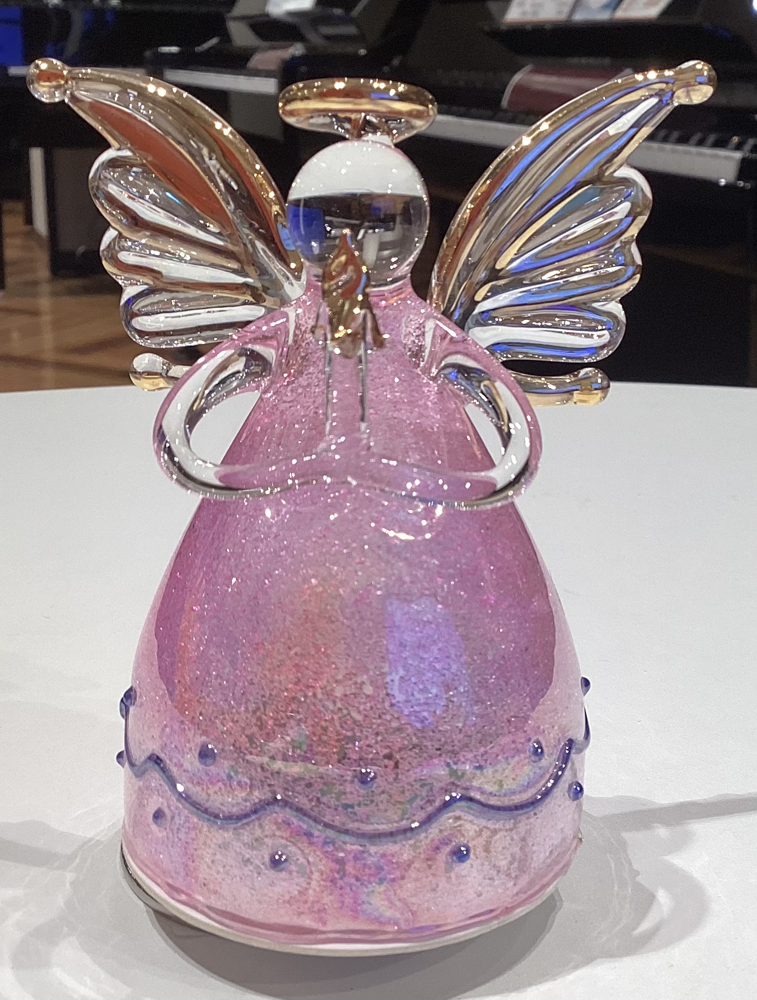 ガラス製　天使のオルゴール　ウェーブ（ピンク）YA394A