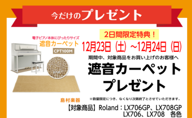 【電子ピアノ】2日間期間限定！Roland（ローランド）LX706GP、LX706、LX708GP、LX708ご購入で遮音カーペットをプレゼント♪