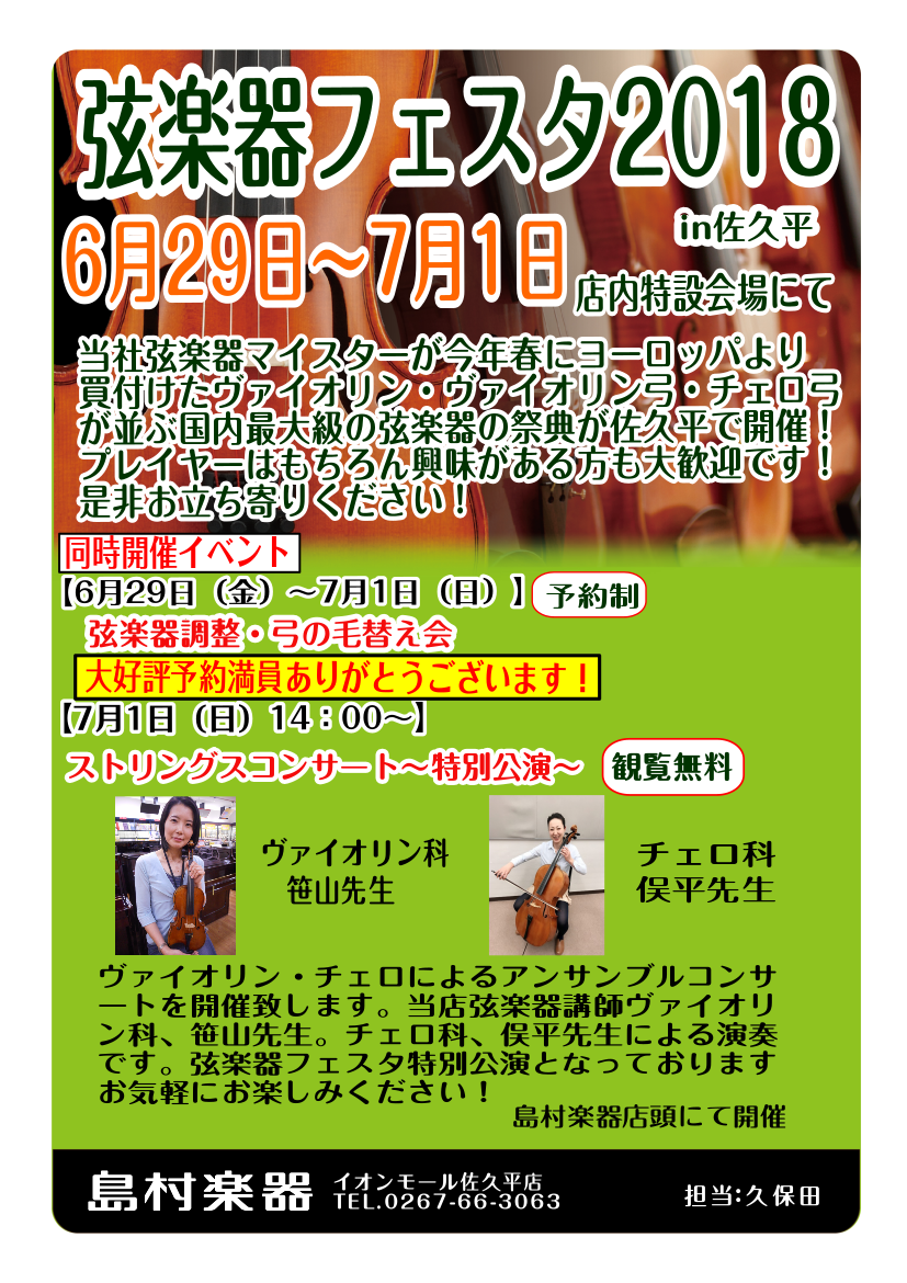 【ヴァイオリン・弓】弦楽器フェスタ2018開催決定！（6/12更新）